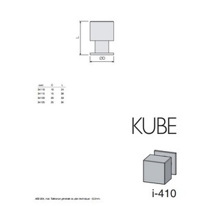 Bouton cubique 15 mm avec pied - KUBE inox bross Accessoires de meuble Gamme inox DH_34115